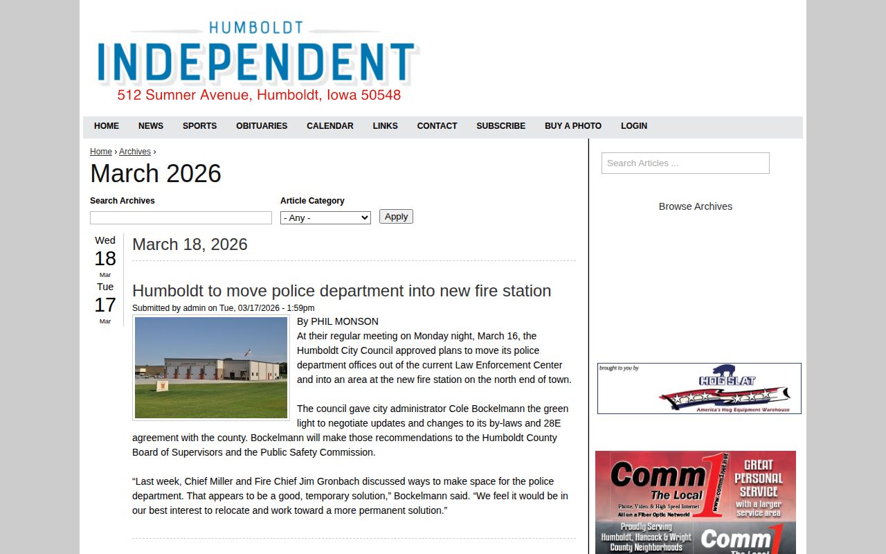 Humboldt Independent archive navigation for dated arrest reporting