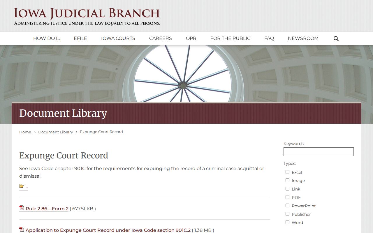 Iowa Courts expungement forms for dismissed acquitted and eligible misdemeanor cases