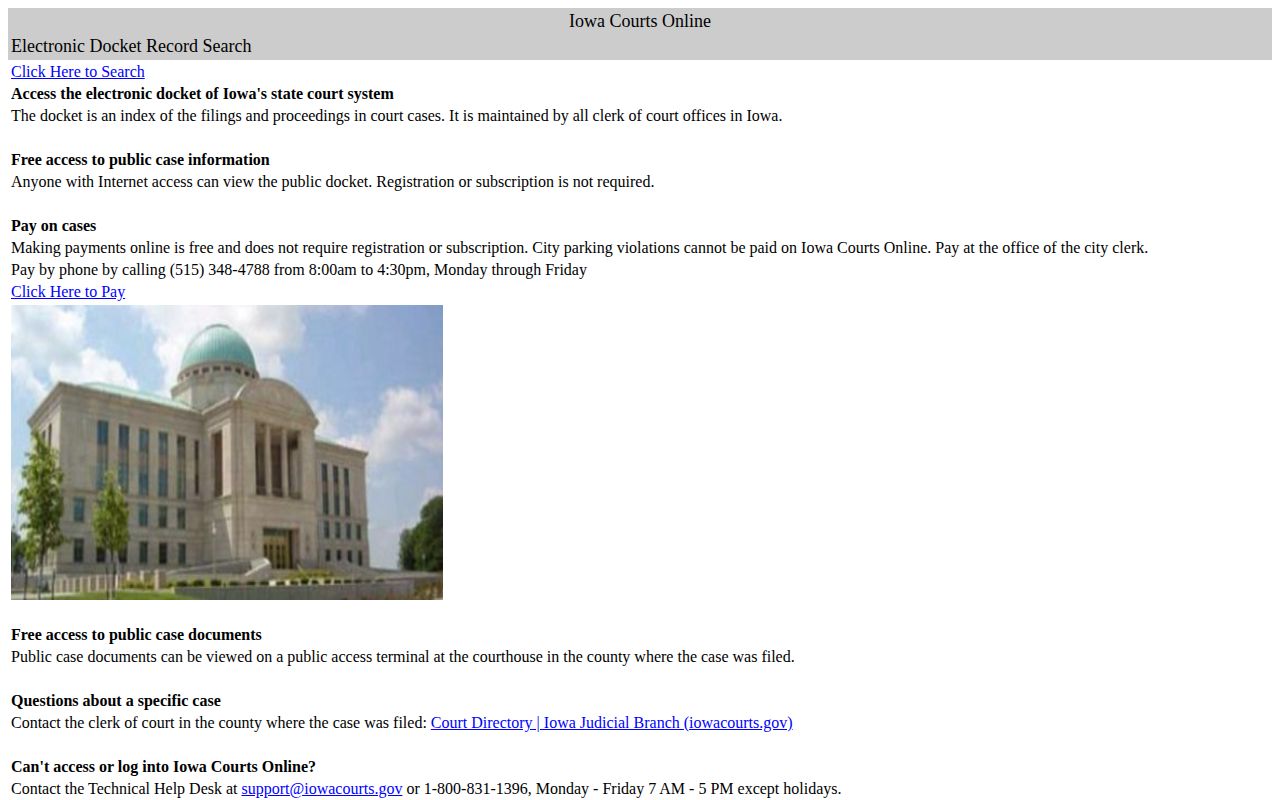 Iowa Courts Online electronic docket search interface