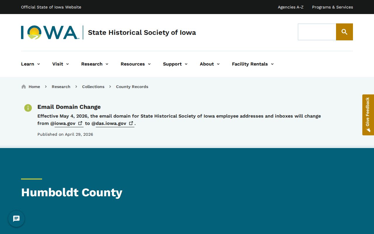 State Historical Society Humboldt County records collection page