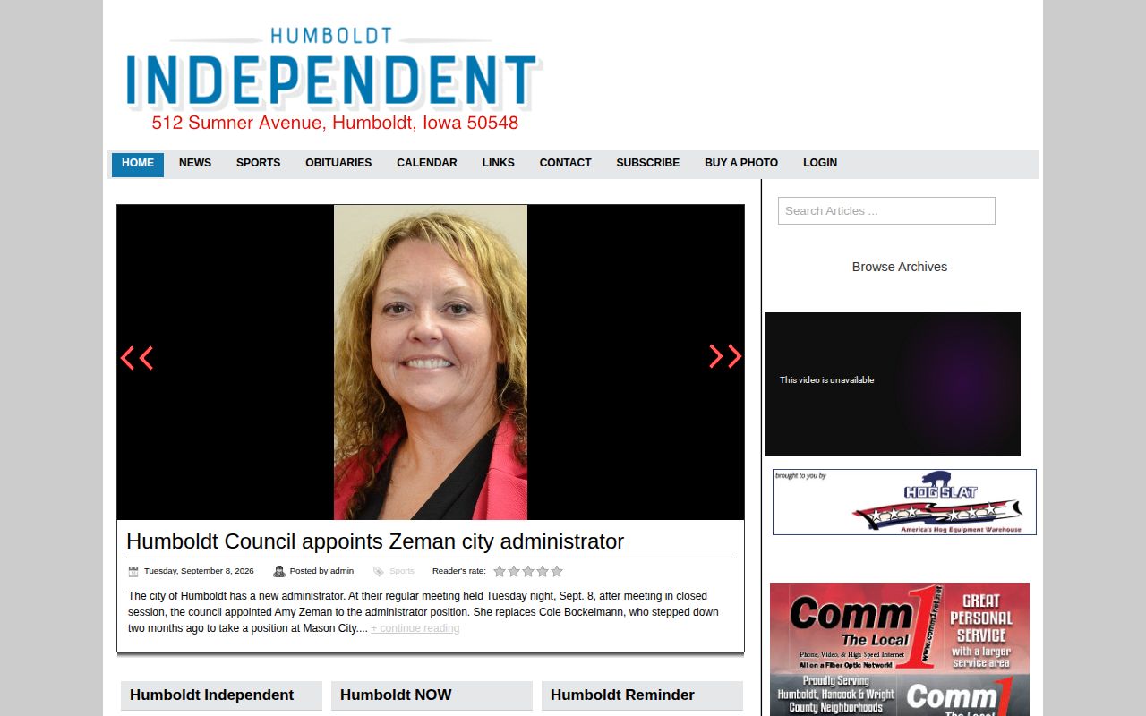 Humboldt Independent website archive used for weekly sheriff reports